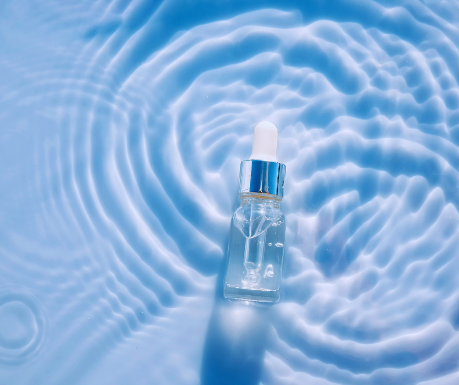 Hyaluronic acid serum bottle for deep hydration, glowing skin, and anti-aging skincare