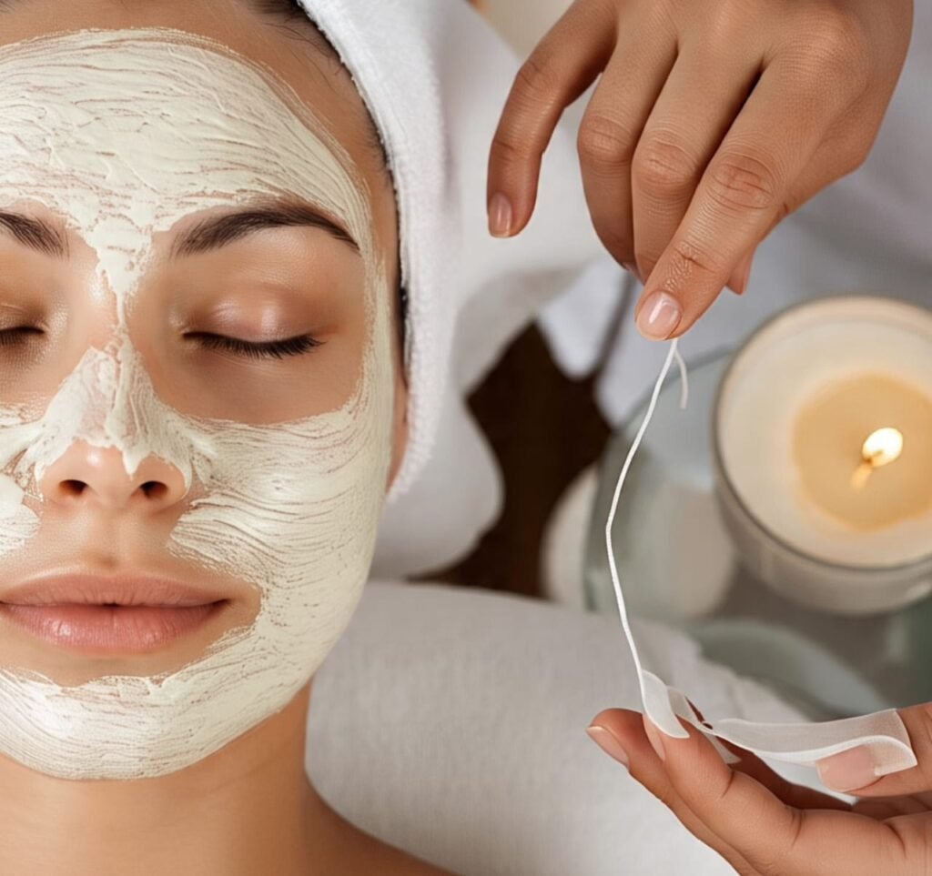 Woman applying skincare products during daily routine for glowing and clear skin
